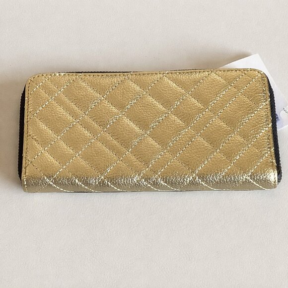 Kurt Geiger London Metallic Gold Quilted Leather Zip-Around Wallet NWT - Picture 3 of 8